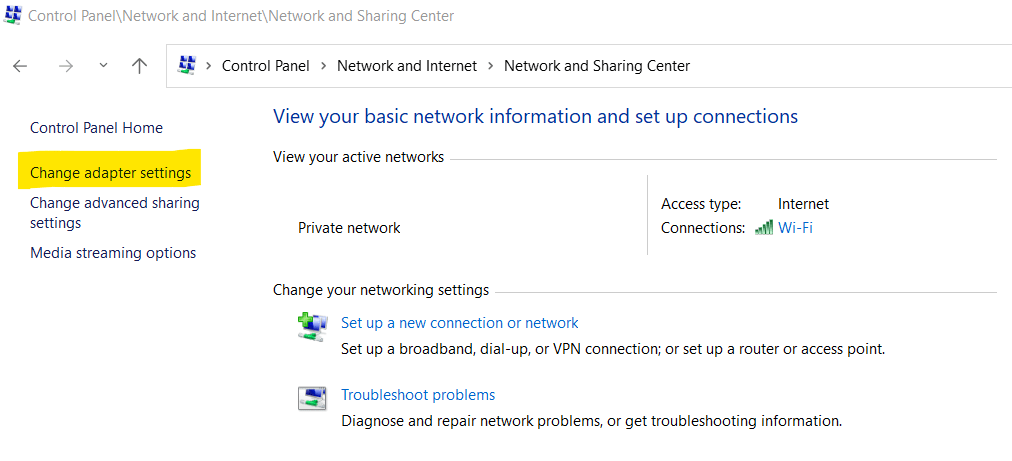 Open Network Adapter Settings